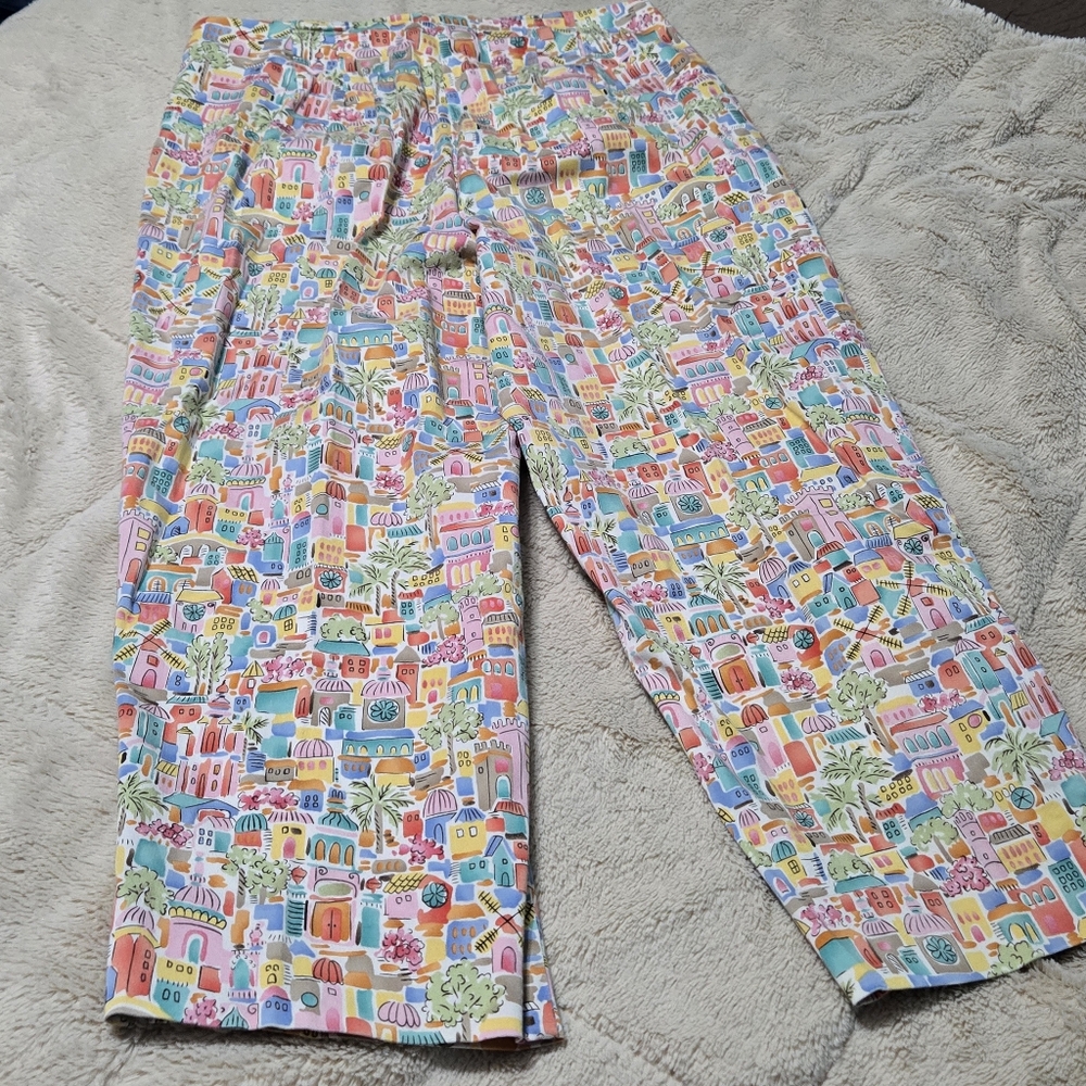 Talbots Italian Coastal Beach Print Crop Ankle Pants Stretch Colorful 10 P - Picture 2 of 16